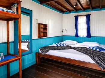 Deluxe Cabin Double Bed Blue Trim